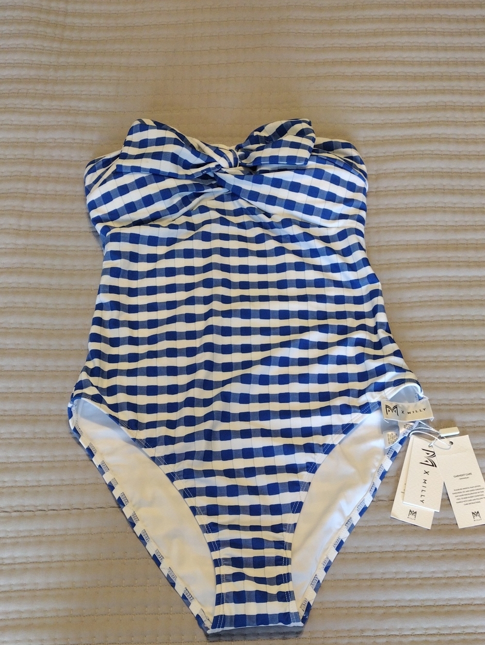 Milly Blue and White Gingham One-Piece Swimsuit